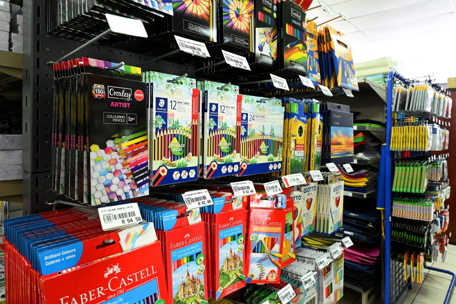 Display of notebooks, files, stationery and learning materials ready for purchase