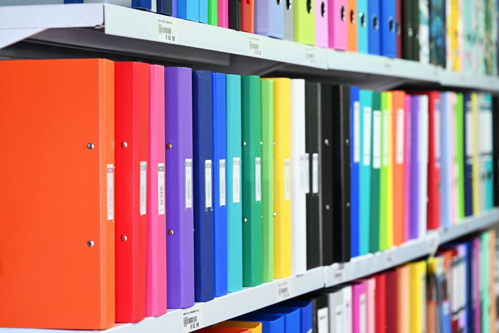 Wide selection of textbooks, stationery and everyday office essentials on retail shelves